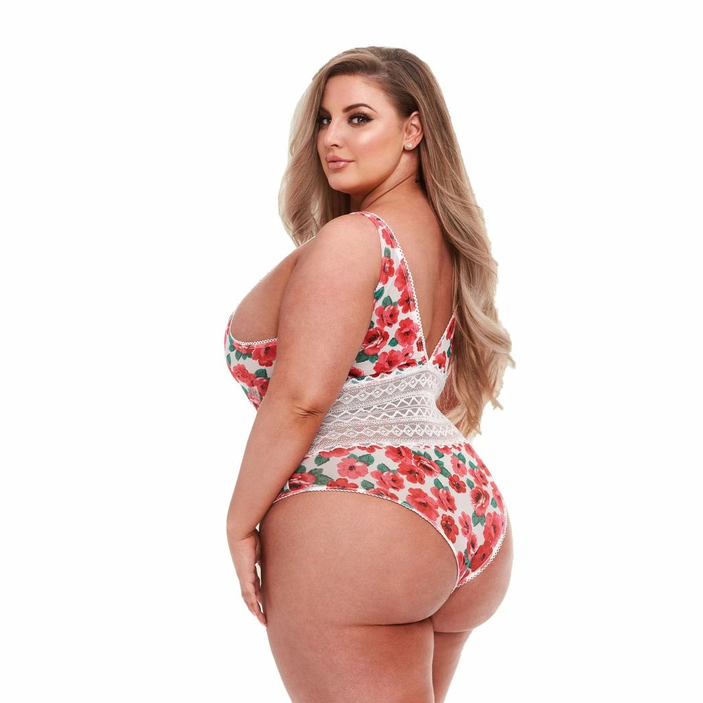 Baci Body Floral Tie-Up Teddy White Queen Size - kwiatowy wzor, rozmiar Queen