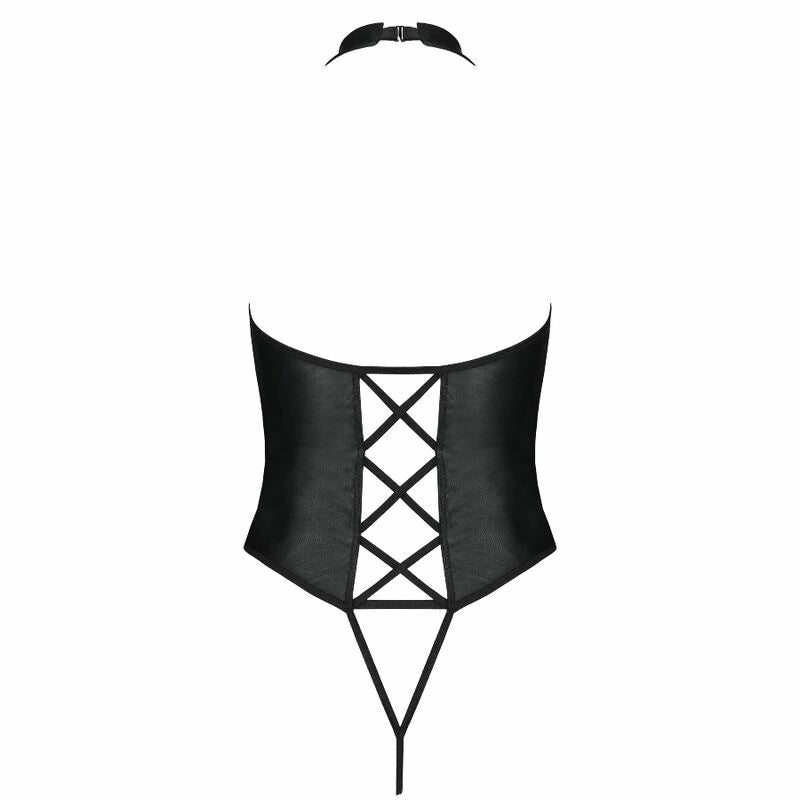 Passion Nancy Body eko-skora S/M czarne głęboki dekolt