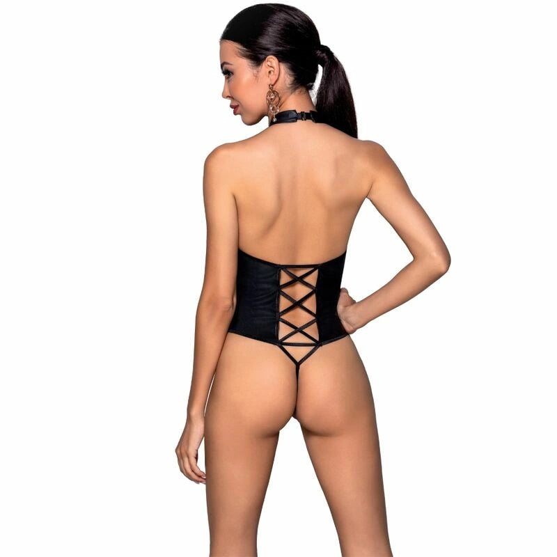 Passion Nancy Body eko-skora S/M czarne głęboki dekolt