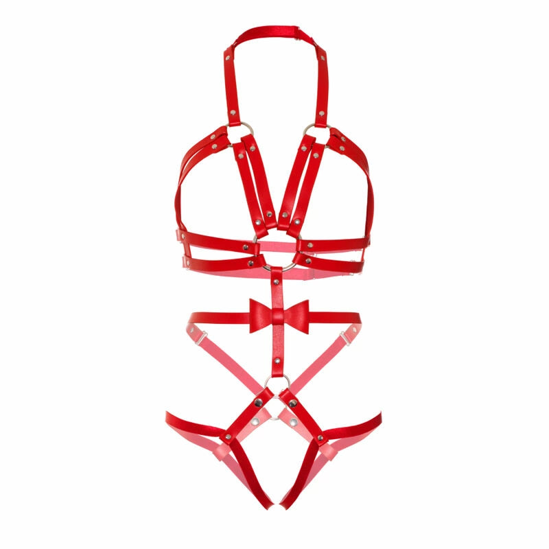 Leg Avenue Kink Body z szelkami O-ring L czerwony, skora wegańska