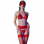Chilirose CR 4467 komplet bielizny 4-częściowy czerwony S/M z ozdobami