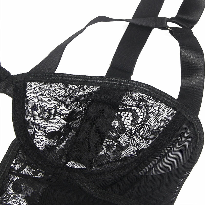 Subblime Body z Koronką, Podwiązką i Paskami Czarny L/XL