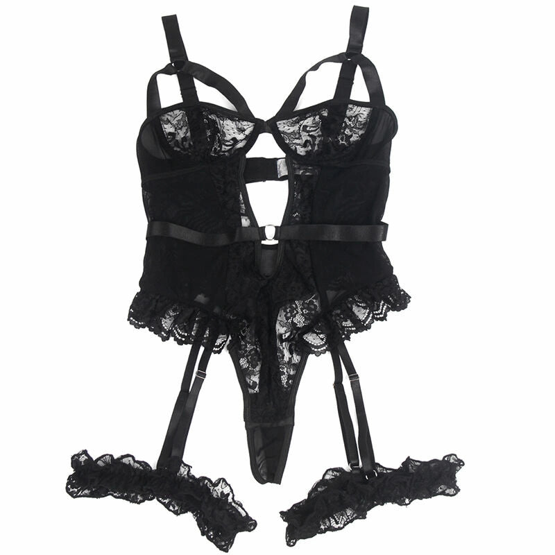 Subblime Body z Koronką, Podwiązką i Paskami Czarny L/XL