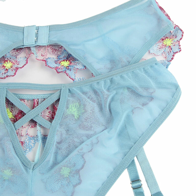 Subblime 954116 Komplet bielizny kwiatowy niebieski L/XL pasek do pończoch