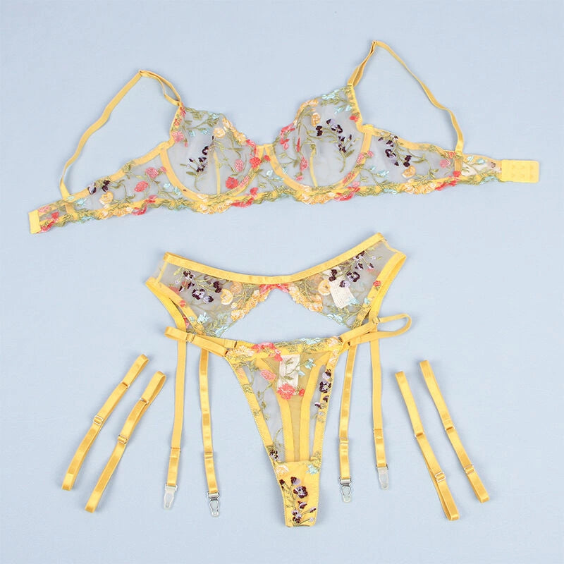 Subblime 954345 Kompletny Zestaw Bielizny Kwiatowy Żołty S/M