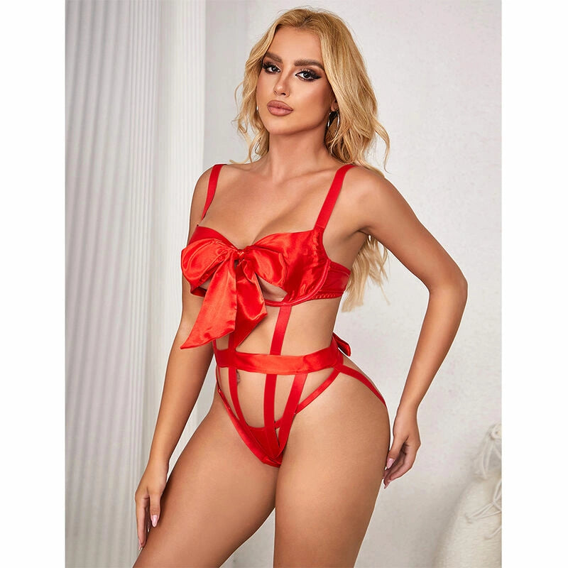 Subblime Body 954475 Czerwone Ażurowe L/XL z Dekoracyjną Kokardką