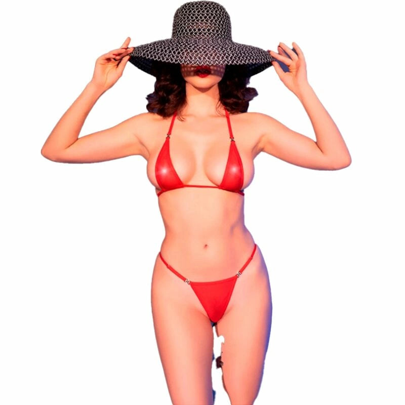 Chilirose CR 4840 Mikro Bikini Czerwone S/M z Ozdobami Metalowymi