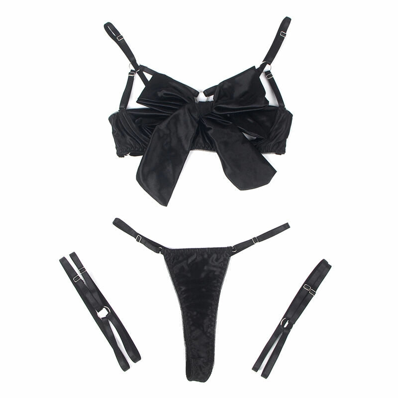 SUBBLIME 955199 Komplet bielizny z regulowaną kokardą czarny S/M