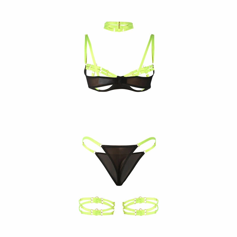 SUBBLIME 955274 Komplet bielizny z naszyjnikiem fluorescencyjny zielony S/M