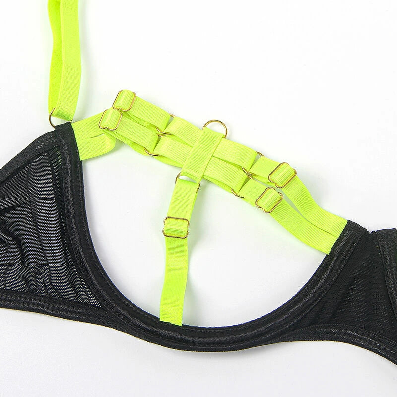 SUBBLIME 955274 Komplet bielizny z naszyjnikiem fluorescencyjny zielony S/M