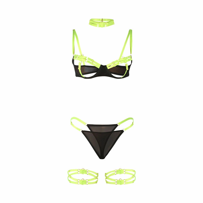SUBBLIME 955274 Komplet bielizny z naszyjnikiem fluorescencyjny zielony S/M