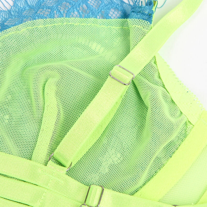 SUBBLIME komplet bielizny koronkowej zielono-niebieski S/M, linie i pończochy