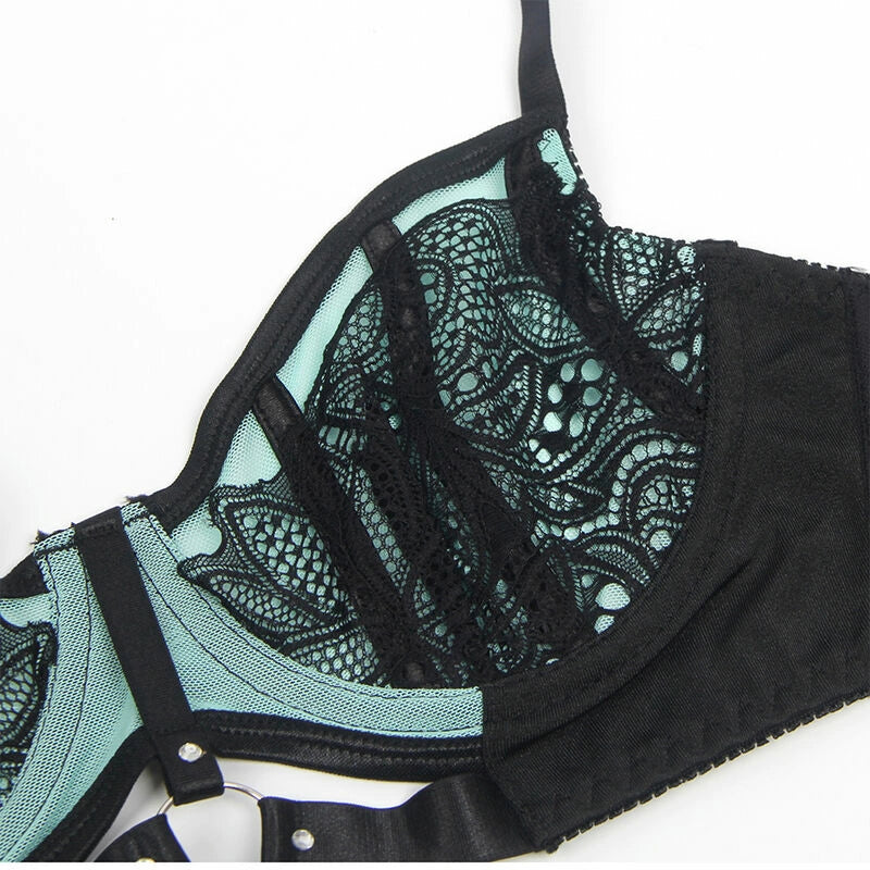 SUBBLIME 955557 Zielony lakierowany biustonosz siatka z zamkiem S/M