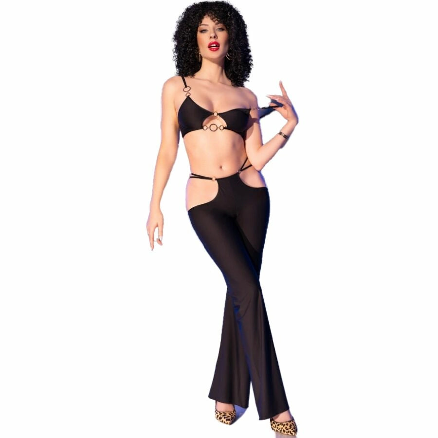 Chilirose CR 4851 Czarny Komplet Top i Legginsy ze Złotymi Akcentami M