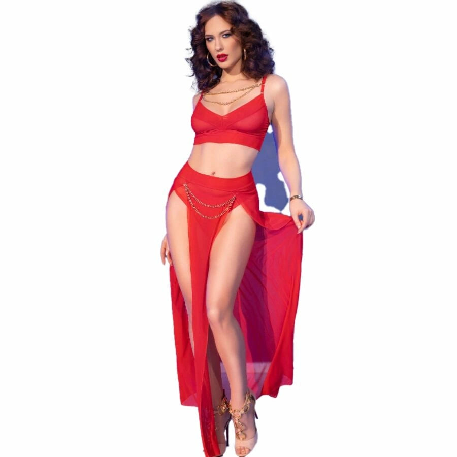 Chilirose CR 4850 Czerwony komplet top i legginsy złote detale S