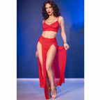 Chilirose CR 4850 czerwony komplet top i legginsy złote akcenty M