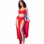 Chilirose CR 4850 Komplet Top i Legginsy Czerwony Złote Dodatki L