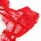 SUBBLIME 957506 Koronkowy komplet bielizny czerwony S/M z pończochami