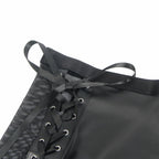 SUBBLIME Komplet Lingerie Skorzany Czarny L/XL Halter Siatka