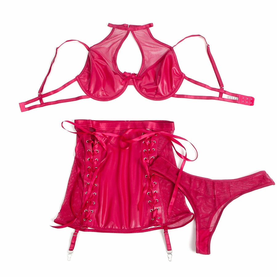 SUBBLIME 957605 Komplet bielizny PU skora czerwona S/M