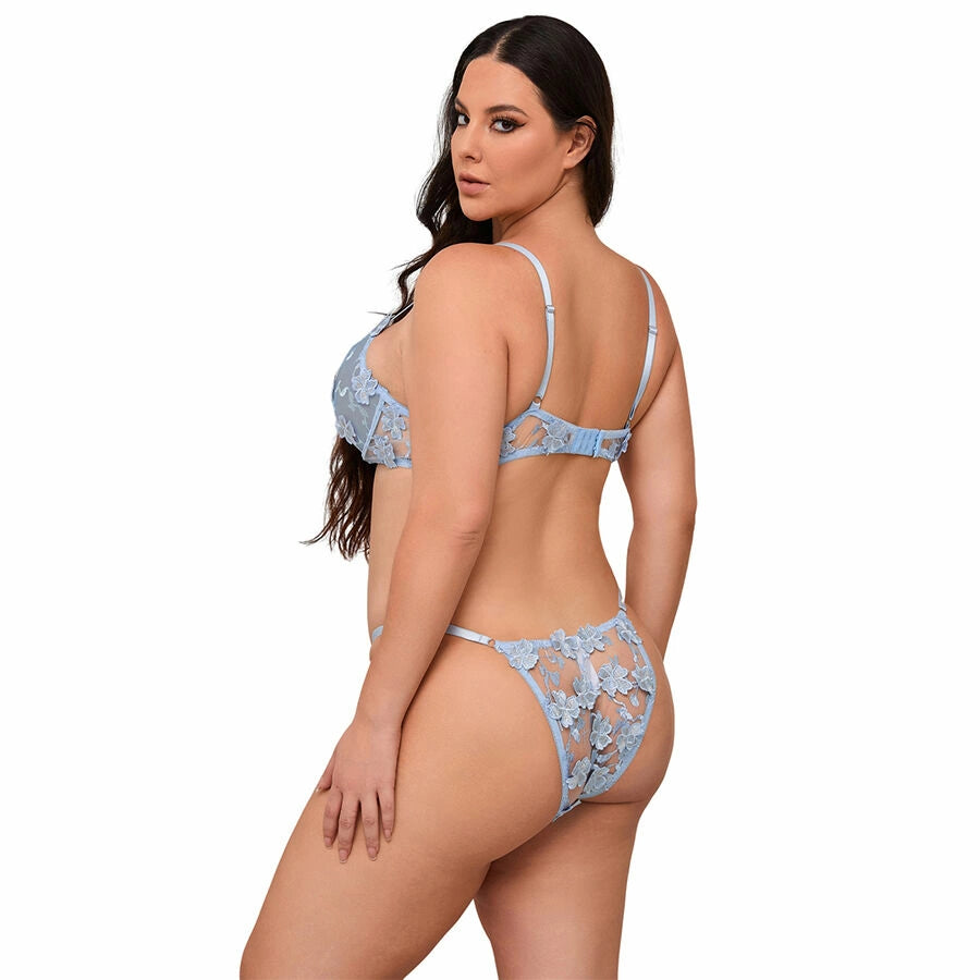 SUBBLIME 957636 Komplet bielizny z haftem kwiatowym niebieski L/XL
