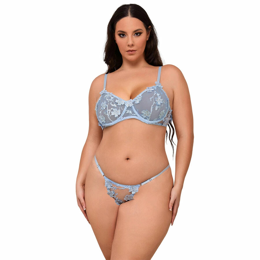 SUBBLIME 957636 Komplet bielizny z haftem kwiatowym niebieski L/XL
