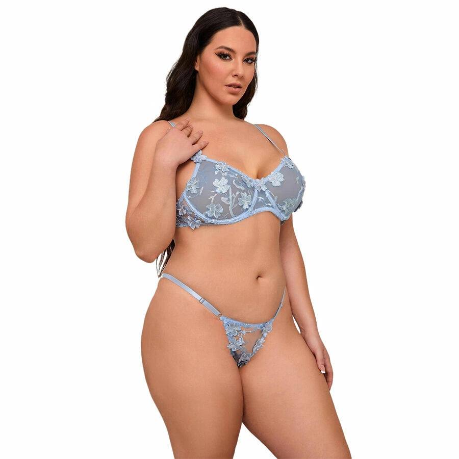 SUBBLIME 957636 Komplet bielizny z haftem kwiatowym niebieski L/XL