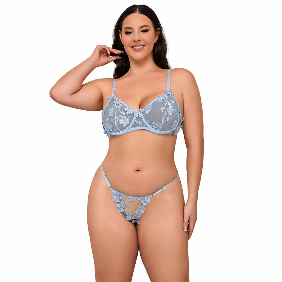 SUBBLIME 957636 Komplet bielizny z haftem kwiatowym niebieski L/XL