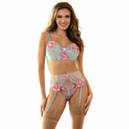 SUBBLIME 957643 Komplet Bielizny Kwiatowy Haft Rożowy S/M z Pasem