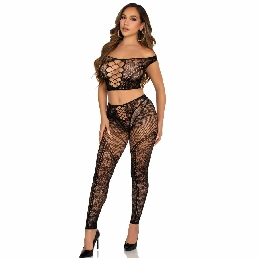 Leg Avenue komplet top z wycięciem i legginsy siateczkowe czarne uniwersalny