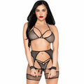 Leg Avenue 89362 Kompletny Zestaw Bielizny z Siateczką i Kajdankami Czarny One Size