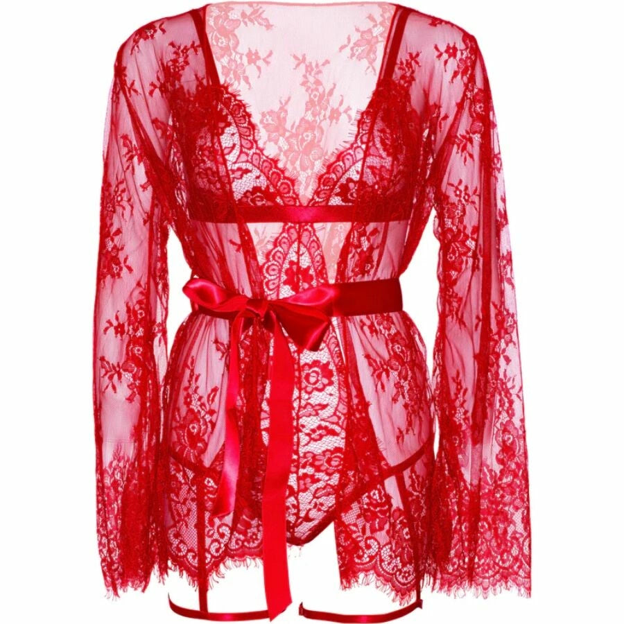 Leg Avenue 86123 Komplet Body Teddy i Szlafrok z Podwiązkami Czerwony S