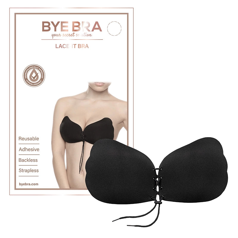 Bye Bra Lace-It Bra C Czarny - Samonośny biustonosz z wiązaniem