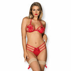 Obsessive Giftella Set L/XL - czerwony komplet bielizny z kokardkami