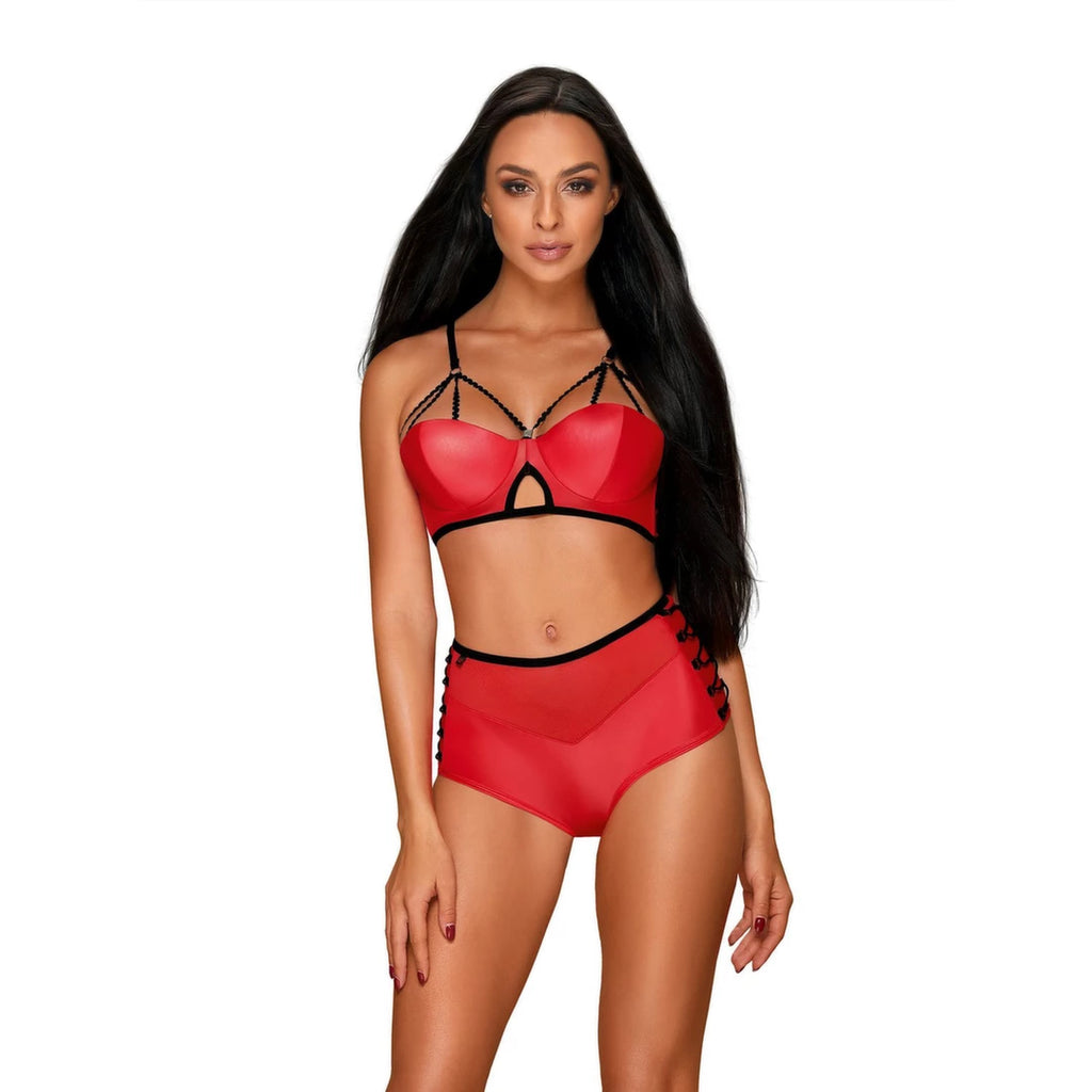 Obsessive Leatheria komplet dwuczęściowy czerwono-czarny S/M