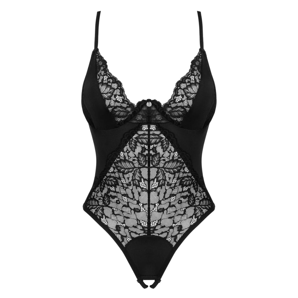 Obsessive Bellastia Body XL/2XL czarne z koronką i regulacją
