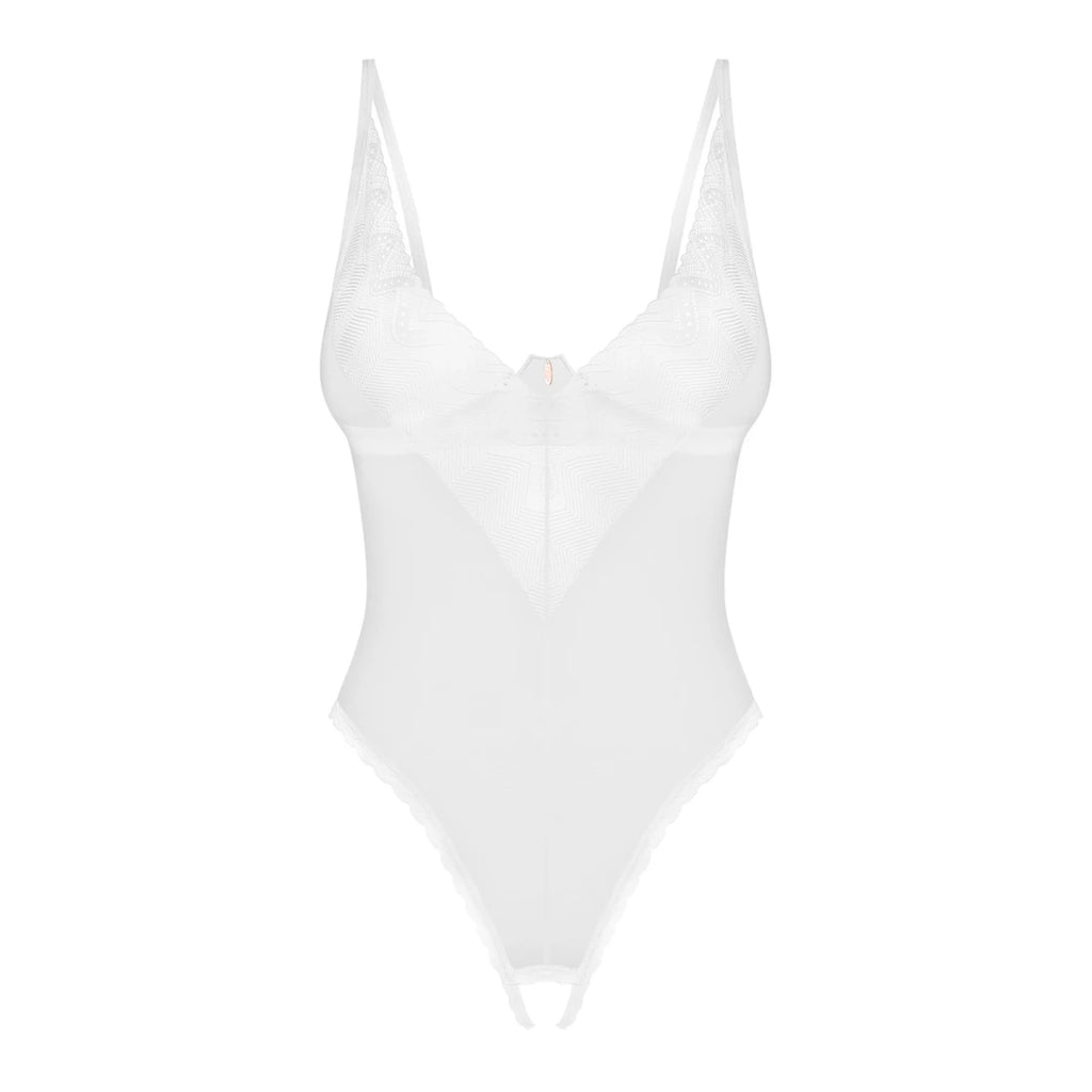 Obsessive Alissium Body białe M/L z otwartą strefą i koronką
