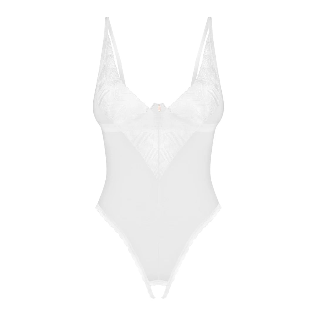 Obsessive Alissium Body białe M/L z otwartą strefą i koronką