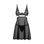 Obsessive Nutris Babydoll XL/2XL - komplet koszulka i stringi, koronka