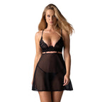 Obsessive Nutris Babydoll XL/2XL - komplet koszulka i stringi, koronka