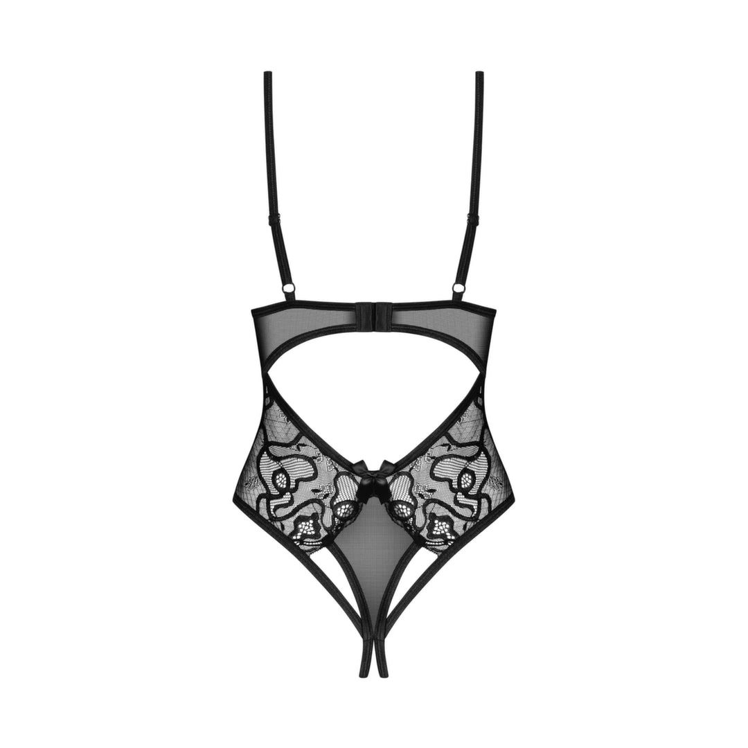 Obsessive Blomentis Body czarne XS/S z siateczką i koronką, regulacja