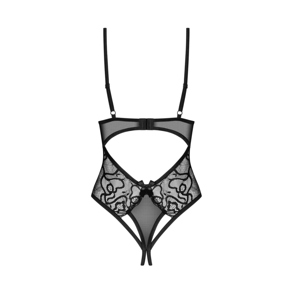 Obsessive Blomentis Body XL/2XL czarne siateczka koronka, otwarty kroj