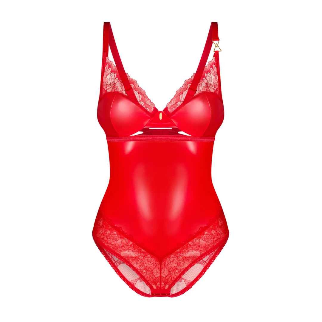 Obsessive Aliosa Body L/XL Czerwony z Koronką i Fiszbiny