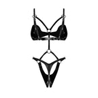 Obsessive Komplet Stringow i Biustonosz S/M/L Czarny Skora Syntetyczna