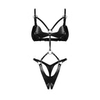 Obsessive Komplet Stringow i Biustonosz S/M/L Czarny Skora Syntetyczna