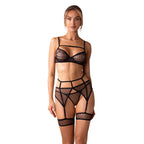 Obsessive Nuites komplet 3-częściowy kropki biustonosz+stringi+pas 2XL/3XL
