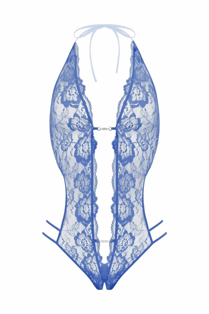Body SoftLine Renee Magic Blue z ozdobnymi cyrkoniami i kokardkami S/M