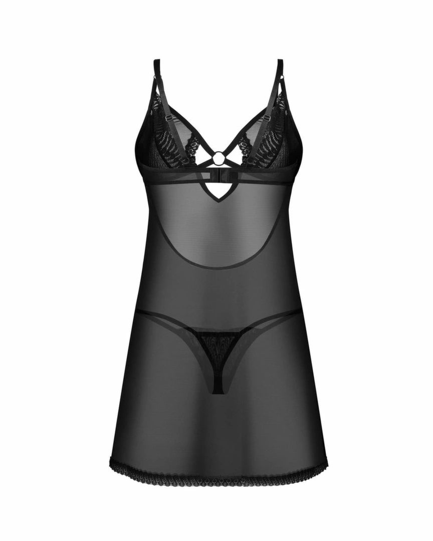 Obsessive Chemise & Thong Black - Komplet Koronkowy z Regulacją 2XL/3XL