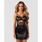 Obsessive Dominna komplet chemise & stringi czarny wetlook 2XL/3XL