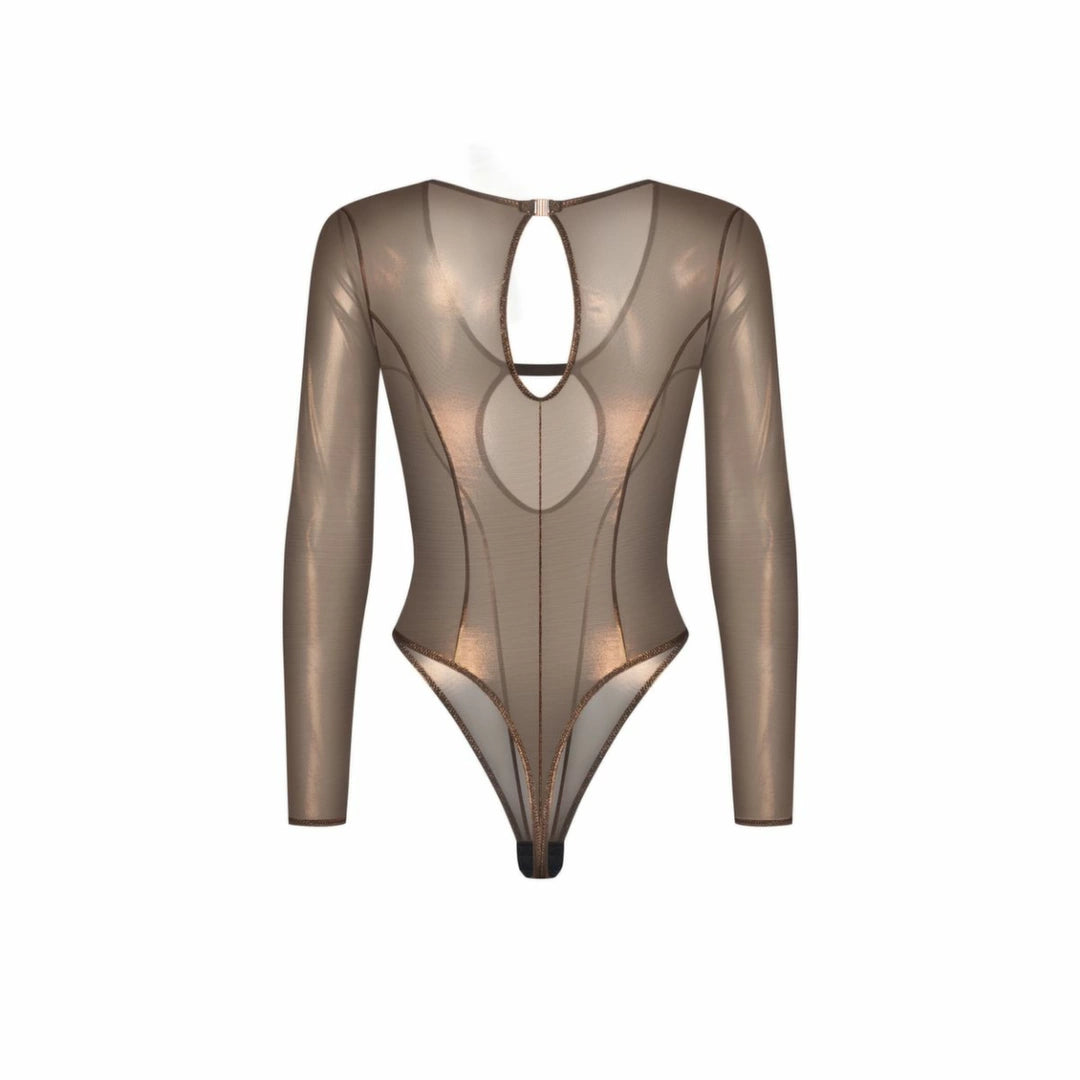 Obsessive Soranna Body z Długim Rękawem i Wycięciem, Brązowy L/XL